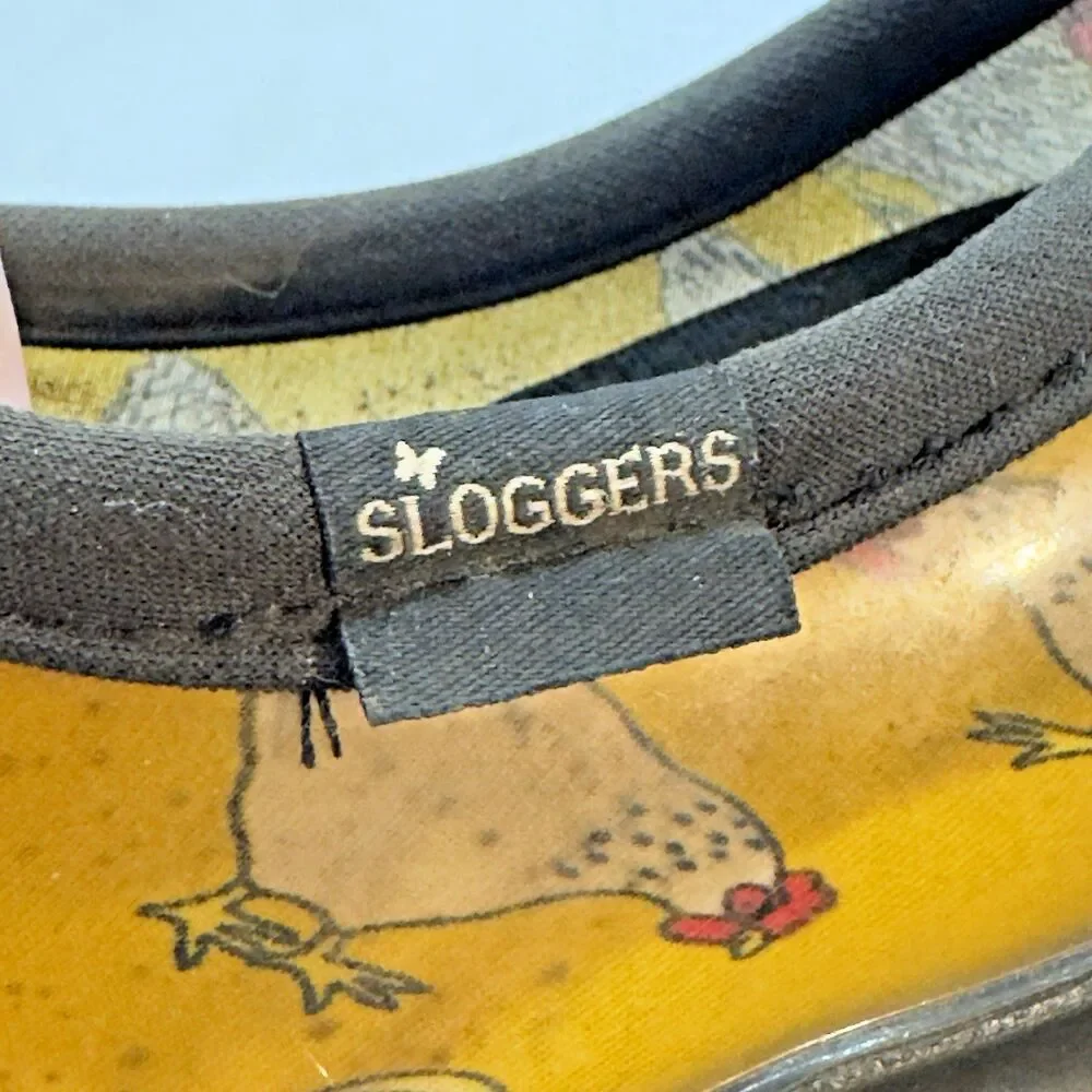 Sloggers Rain & Garden Shoes Women's 7 Waterproof Slip On Yellow Chicken Print